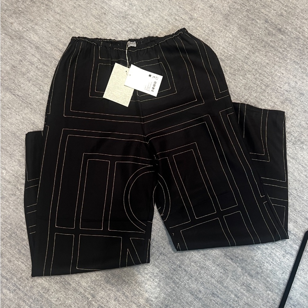 Toteme Black Wide Leg PJ Silk Pants